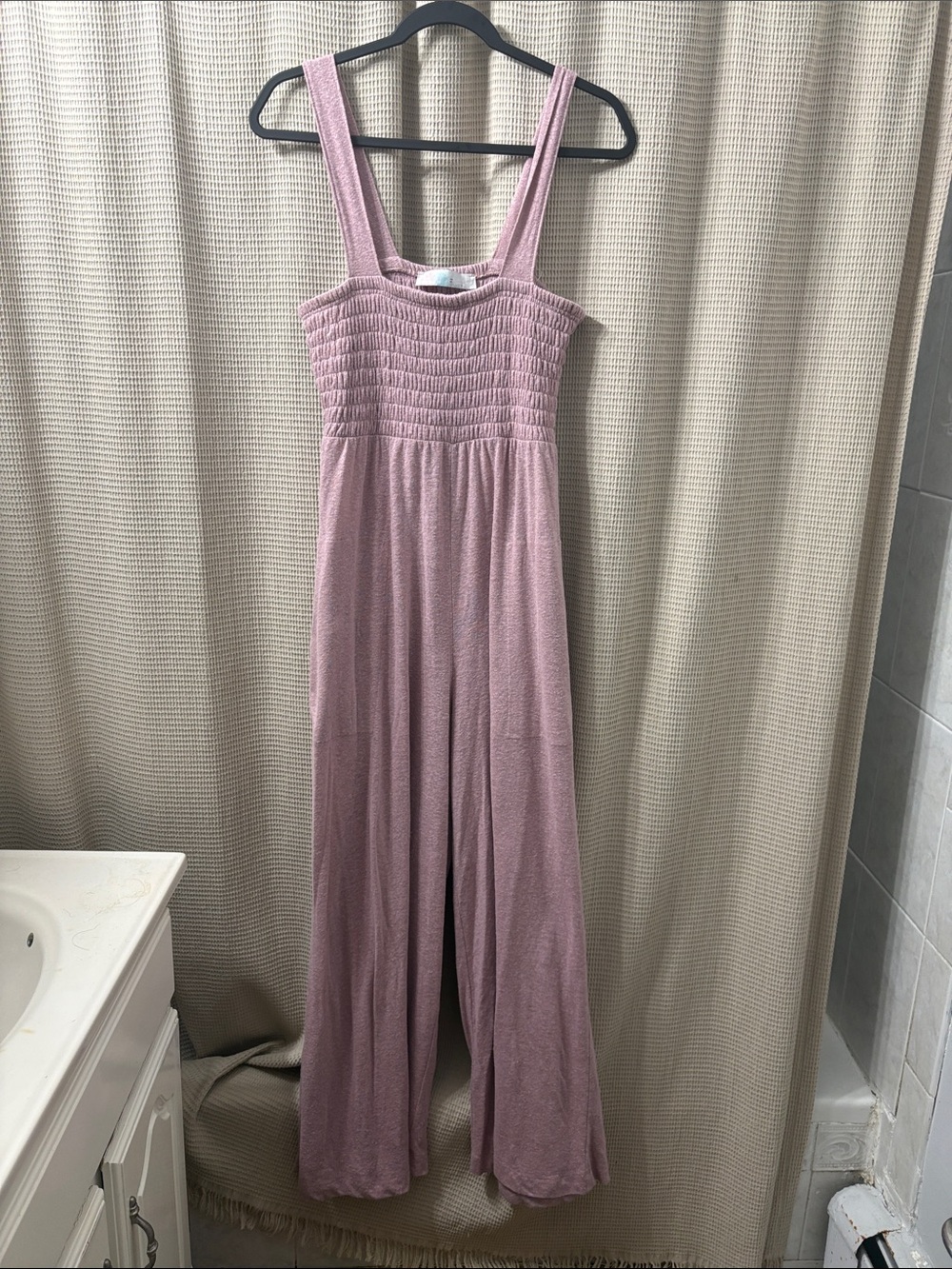Free people beach Smocked Wide-Leg Jumpsuit in Mauve Pink
